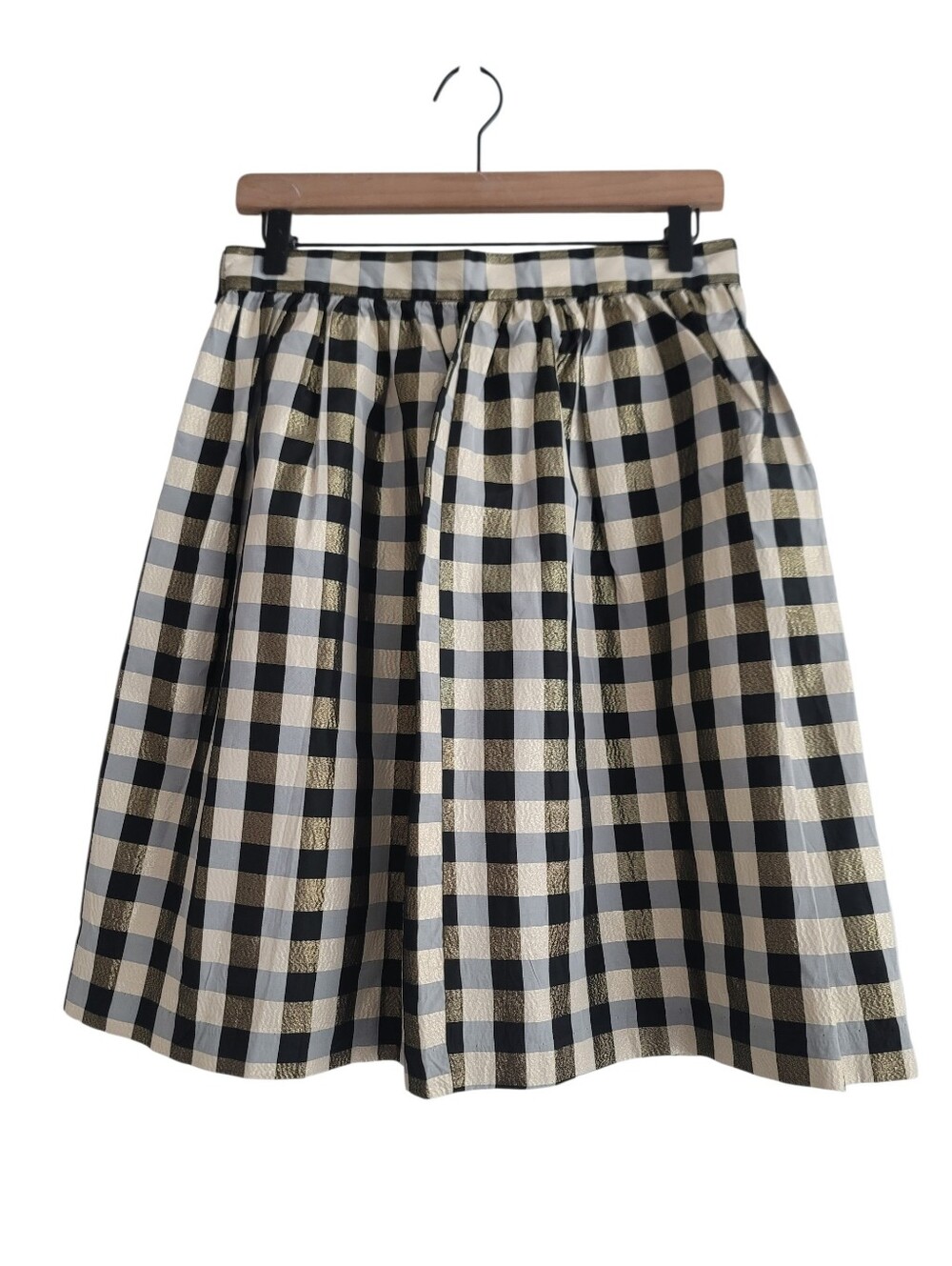 VTG USA Gingham Plaud Metallic A-Line Skirt Size 12 Twee Country Chic New Years